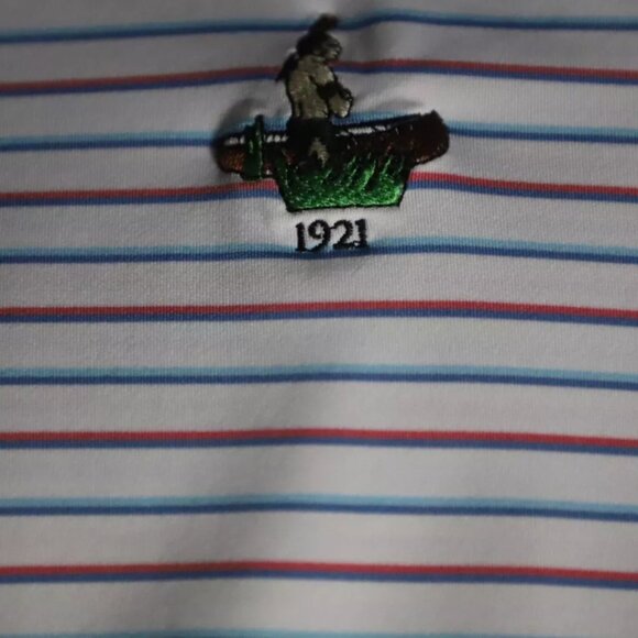 Peter Millar Sumer Comfort Golf Polo Shirt Mens L White/Blue Stripe Embroidery - Picture 4 of 10